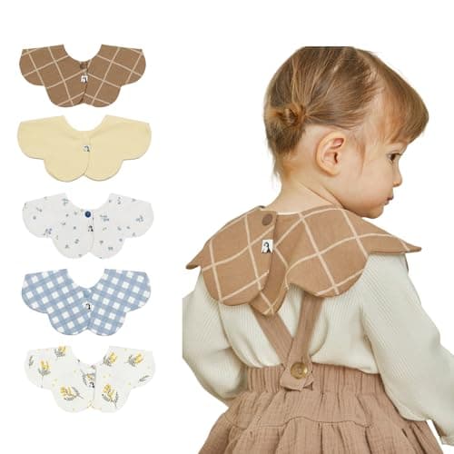 [Konny] コニーベビースタイ セット Baby Bib 360°ローリング よだれかけ 吸収性・速乾性 シンプル 女の子 男の子 ベビーコーデ 出産祝い おしゃれ プレゼント 5枚-17(Blue Gingham, Butter Yellow, Bluebery, Mimosa, Brown Check)