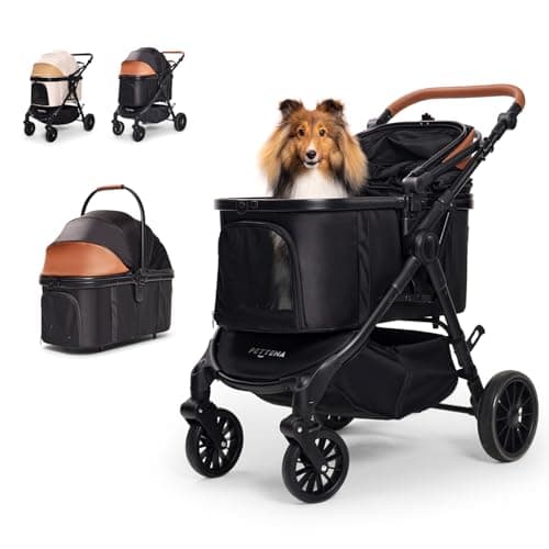 【中型犬専用】PETTENA ペットカート 中型犬 犬カート 30KG耐荷重 多頭 安定性最高 自立型 広い空間 自動折り畳み EN1888規格に適合 外出便利 犬用バギー 猫 三つ通気窓 快適性アップ 犬用ベビーカー お出かけ 散歩 介護用 多機能 最大18か月保証期間 PETTENA TERRA
