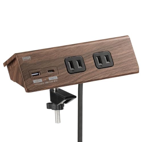サンワダイレクト 電源タップ 卓上 クランプ AC4個口 USB付き 3m デスク コンセント 木目 ブラウン 700-TAP047UC-3BR