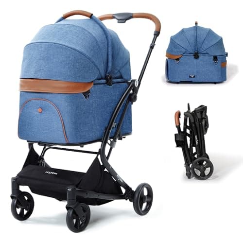 【特許登録済み·1秒瞬間折りたたみ分離型】PETTENA ペットカート MILOU (ミルー) 小型犬 ワンタッチ全車折りたたみ 五つの一秒 超絶便利 分離式 25KG耐荷重 犬用カート 自立型 広い空間 多頭 中型犬 犬バギー 猫 多機能 犬用ベビーカー ブルー