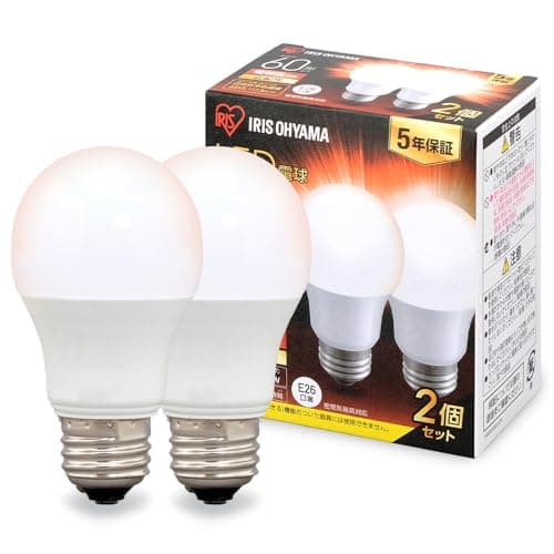 アイリスオーヤマ LED電球 口金直径26mm 広配光 60W形相当 電球色 2個パック 密閉器具対応 LDA7L-G-6T62P