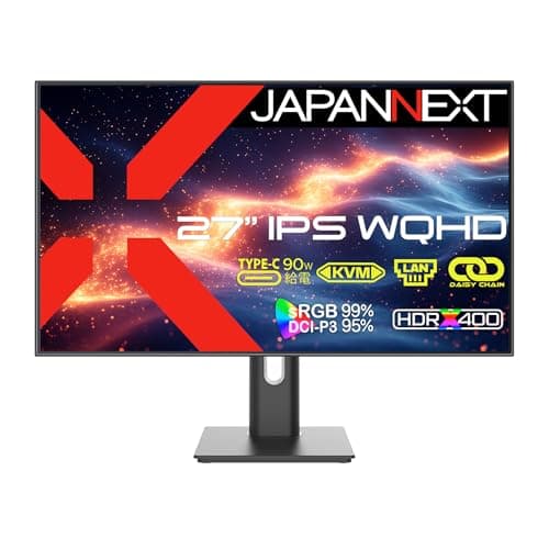 JAPANNEXT 27インチ IPSパネル搭載 WQHD(2560x1440)解像度 液晶モニター JN-IPS27Q4FL-HSPC9-DL HDMI DP USB Type-C(最大90W給電) LAN HDR400相当 sRGB:99% DCI-P3:95% デイジーチェーン接続対応 高さ調整 ピボット機能 4辺フレームレス 【2年保証】