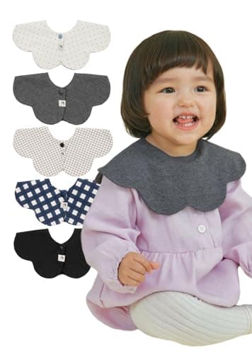 [Konny] コニーベビースタイ セット Baby Bib 360°ローリング よだれかけ 吸収性・速乾性 シンプル 女の子 男の子 ベビーコーデ 出産祝い おしゃれ プレゼント 5枚-5(Black, Charcoal, Grid, Navy Gingham, Blue Dot)