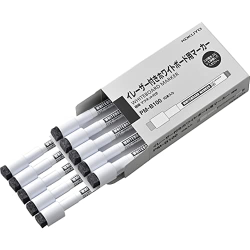 コクヨ(KOKUYO) ホワイトボード用マーカー イレーザー付き マグネット付き 極細 黒 10本セット PM-B100DX10SET