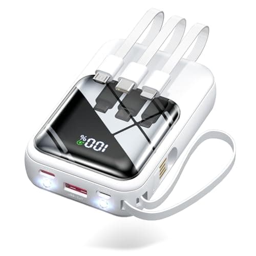 【Amazon.co.jp限定】 モバイルバッテリー 小型 軽量 23600mAh大容量 22.5W/PD18W 4本ケーブル内蔵 203g 手のひらサイズ 持ち運び便利 急速充電 スマホ充電器 5台同時充電 3WAY蓄電Type-C入出力兼用 低電流対応 LEDランプ搭載 コンパクトで機内持ち込み可 旅行/出張/アウトドア/停電/防災緊急用 全機種対応 (ホワイト)