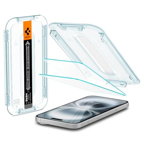 Spigen iPhone 16 / iPhone 15 ガラスフィルム 2枚入 貼り付けトレー 9H 耐衝撃 EZ Fit