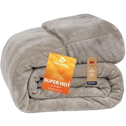 VK Living シンサレート毛布 厚手 シングル 冬用 【SUPER HOT】 フランネル 2枚合わせ 3Mシンサレート中綿 断熱素材 超極細繊維 LockHeat速暖発熱繊維 襟付き 掛け毛布 四層構造 保温 軽量 24時間持続制菌消臭 洗える 毛抜けない 静電気防止 140×200cm グレージュ
