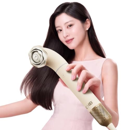 CHB Rose Nano ドライヤー 大風量 275g超軽量 ヘアドライヤー 速乾 ローズ形状 人間工学に基づくカーブ設計 11万回転 2億マイナスイオン 温冷リズム・チャイルドモード ワンタッチクリーニング 3段階風量 4段階温度 自動お掃除スマート 家庭用 旅行用 出張 コンパクト LEDライト付きギフト プレゼント 誕生日 クリームゴールド