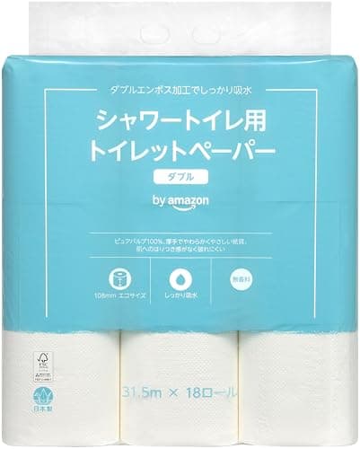by Amazon シャワートイレ用トイレットペーパー FSC認証紙 18ロール ダブル 無香料