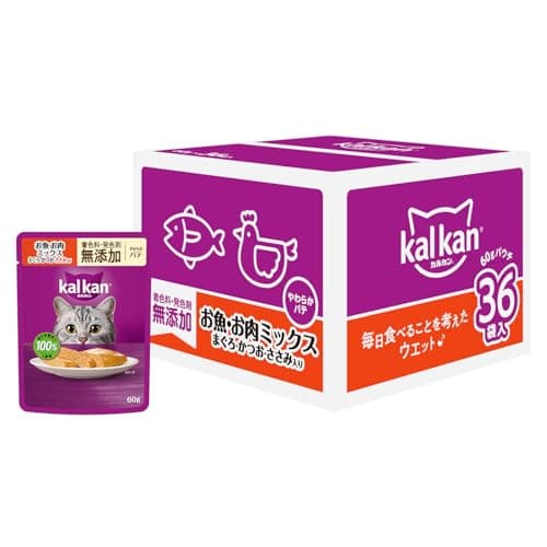 カルカン パウチ パテ 成猫 60g×36袋 着色料・発色剤 無添加 お魚お肉ミックス まぐろかつおささみ ウェットフード キャットフード 総合栄養食