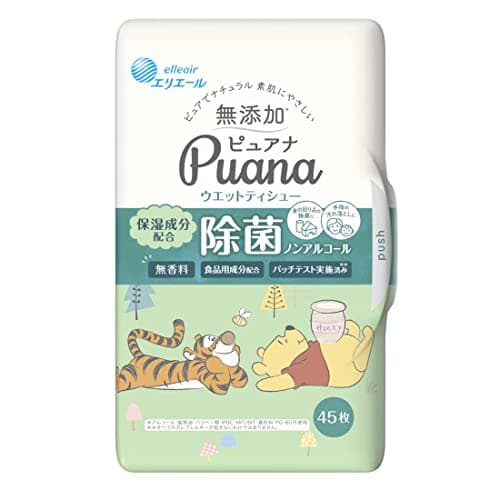 エリエール Puana(ピュアナ) 【無添加】 ウエットティシュー 除菌ノンアルコールタイプ 本体 45枚 <ディズニーデザイン>