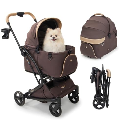 【電車で使用可能·1秒全車折り畳み分離型·獣医師推奨】PETTENA ペットカート 小型犬 MILOU-Small (ミルー) 電車カーバー別売り可能 ワンタッチ全車折りたたみ 犬カート 五つの一秒 超絶便利 分離式 耐荷重18KG 7.7KG軽量型 犬用カート 自立型 多頭 犬バギー 猫 多機能 犬用ベビーカー メガネコ (ココア(カート本体))