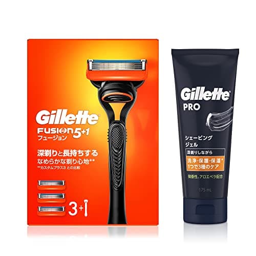 Gillette ジレット フュージョン マニュアル 本体(替刃3コ付)+シェービングジェル 175ｍｌ【セット買い】敏感肌用 髭剃り カミソリ 男性 メンズ 【Amazon.co.jp限定】