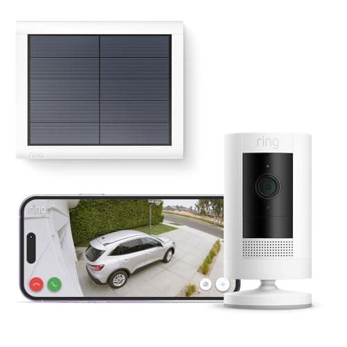 【2023年度グッドデザイン賞受賞】Ring Stick Up Cam Battery (リング スティックアップカム バッテリーモデル) ホワイト + ソーラーパネル | Ring Homeプラン30日間無料体験