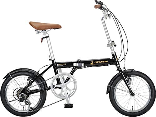 【Amazon.co.jp 限定】キャプテンスタッグ(CAPTAIN STAG) AL 16インチ 折りたたみ自転車 アルミフレーム [ シマノ6段変速 / 重量約10.6kg / 前後V型ブレーキ/SHIMANOパワーモジュレーター/高ギア比設定 ] 標準装備 AL-FDB166 ブラック YG-1228