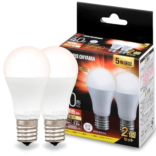 アイリスオーヤマ LED電球 口金直径17mm 電球色 40W形 広配光 形 2個パック 440㏐ 密閉器具対応 LDA4L-G-E17-4T62P