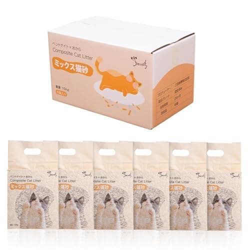 PETTOM 猫砂 ミックス猫砂 おから ベントナイトとおから 猫トイレ用品 混ぜる 脱臭 真空パック 飛び散らない トイレに流せる (2.5kg×6袋 淡ミルクの香り)