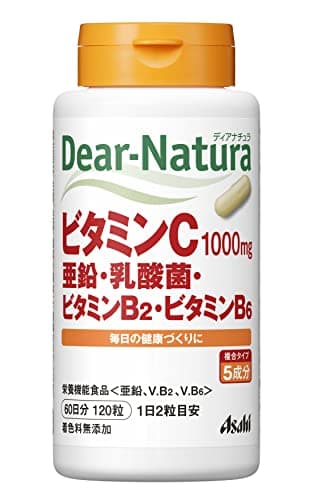 ディアナチュラ ビタミンC・亜鉛・乳酸菌・ビタミンB2・ビタミンB6 120粒 (60日分) アサヒ サプリ Dear-Natura 国内工場で生産 1日2粒目安 パウチ