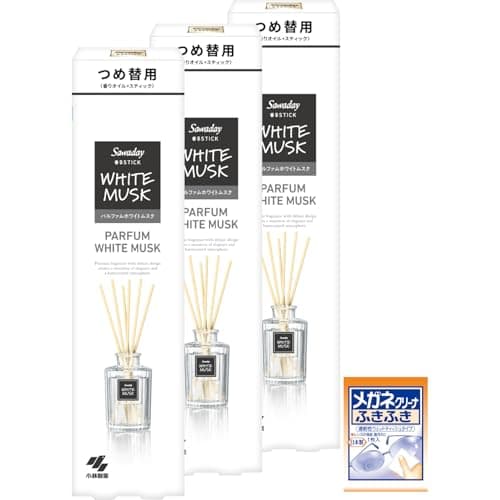【Amazon.co.jp限定】【まとめ買い】 サワデー香るスティック パルファム ホワイトムスク 詰替え70ml×3個 おまけ付き 小林製薬
