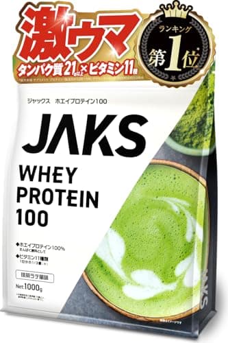 ジャックス JAKS プロテイン ホエイ 1kg 1食分のビタミン11種類 オールインワン WPC 溶けやすい (1kg, 抹茶ラテ)