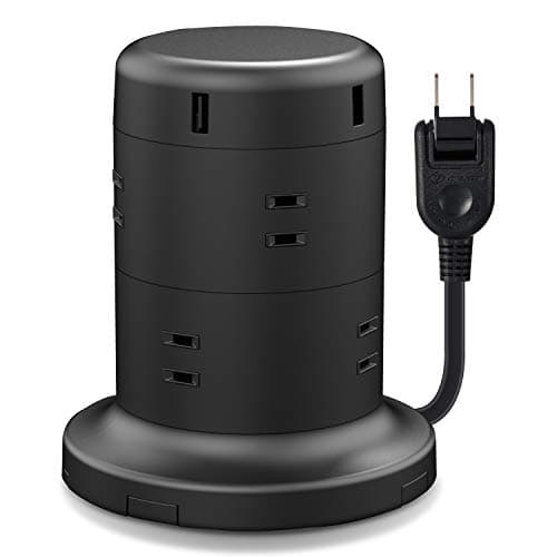 エレコム 電源タップ タワー型 延長コード [ 8個口 & USB×5ポート ] 固定パーツ付 雷ガード ほこりシャッター 2m ブラック ECT-0620BK