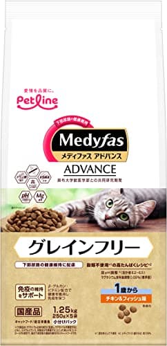 メディファスアドバンス グレインフリー 1歳から チキン&フィッシュ味 【下部尿路/国産/アルミ小分け】 1.25kg(250g×5)ｘ6(ケース販売)