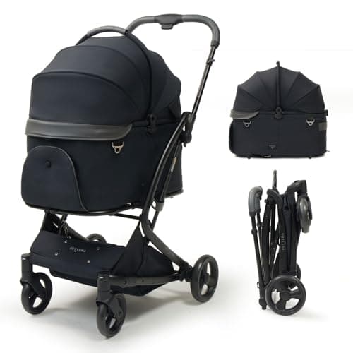【特許登録済み·1秒瞬間折りたたみ分離型】PETTENA ペットカート MILOU (ミルー) 小型犬 ワンタッチ全車折りたたみ 五つの一秒 超絶便利 分離式 25KG耐荷重 犬用カート 自立型 広い空間 多頭 中型犬 犬バギー 猫 多機能 犬用ベビーカー ブラック