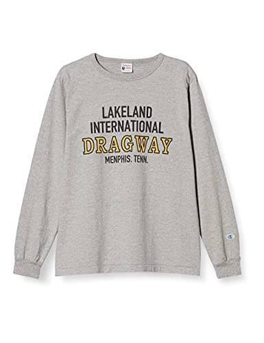 [チャンピオン] ロングTシャツ 長袖Tシャツ 綿100% 丸胴仕様 ヴィンテージ風ロゴワッペン グラフィックプリント C3-Q418 メンズ オックスフォードグレー L