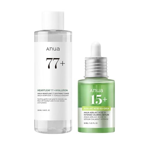 ANUA(アヌア)ドクダミ 77スージングトナー 250ml + アゼライン酸15インテンスカーミングセラム30ml 2STEPセット(化粧水＋美容液) 油水分バランス 皮脂 毛穴ケア cica azelaic serum ゆらぎ肌 混合肌 オイリー肌 スキンケア【公式・正規品】