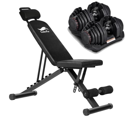 CuteeFox 商品 トレーニングベンチ＋可変式 ダンベル 40kg アジャスタブル 2個セット 5~40KG 17段階調節 3秒で重量調整 クイックダンベル 収納便利 筋トレ 0940 (墨色)