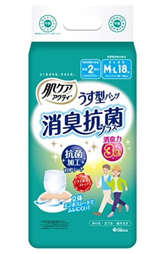 大人用紙おむつ うす型 パンツ 2回分吸収 M-L 18枚 肌ケア アクティ
