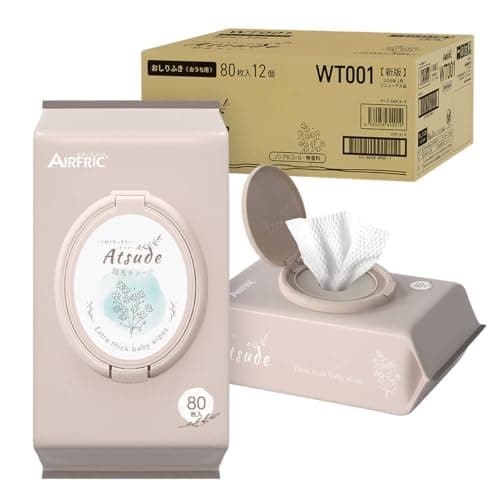 AIRFRIC おしりふき 厚手 無添加 無香料 ノンアルコール 蓋つき 水分多め エンボス加工 やわらか 大判 純水 99％ 赤ちゃん ベビー 新生児 超厚手 極厚 出産準備 出産祝い 大容量 まとめ買い 手口ふき お尻ふき お尻拭き おしり拭き ウェットティッシュ 2026年リニューアル Atsude シリーズ wt001 (おしりふき【80枚入りx12個】(960枚))