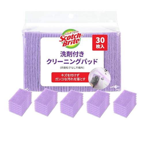 【Amazon.co.jp限定】3M スコッチブライト お風呂掃除 使い捨て スポンジ 洗剤付き 強力洗浄 洗面台 シンク 浴室 クリーニングパッド 30枚入 バスシャイン BCS-S30 GC A