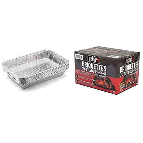 Weber(ウェーバー) バーベキュー コンロ BBQ グリル ドリップパン ラージ サイズ 10個入り 受け皿 【日本正規品】 6416 & バーベキュー コンロ 安心,安全BBQ チャコールブリケット(炭)5㎏ Box入り 人,環境,食材に優しい100%自然素材 【日本正規品】 18486【セット買い】