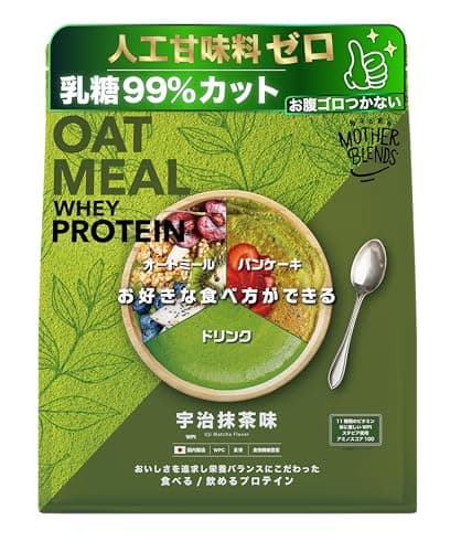 マザーブレンズ ホエイ ソイ プロテイン 乳糖 99%カット 人工甘味料不使用 オートミール 粉末 食物繊維 豊富 wpc 食べる 飲める オールインワン マルチビタミン 国産 13 種配合 (900g, 宇治抹茶)