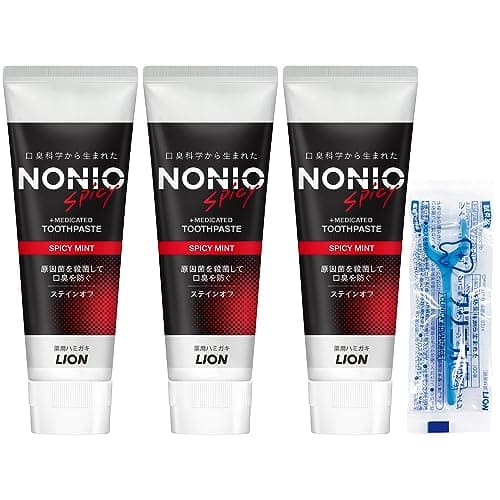 【Amazon.co.jp限定】NONIO(ノニオ) [医薬部外品] ハミガキ スパイシーミント 130g×3個+フロス付き 歯磨き粉 フッ素 口臭原因菌を殺菌 口臭予防 ムシ歯 歯周病