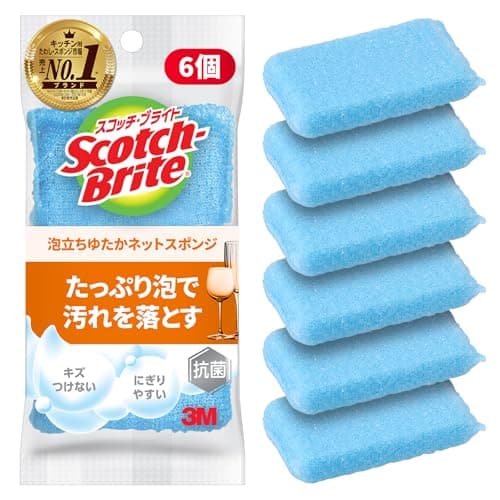 【Amazon.co.jp限定】 3M スコッチブライト 泡立ちゆたか ネット スポンジ 食器洗い キッチンスポンジ 食器用スポンジ ブルー 6個