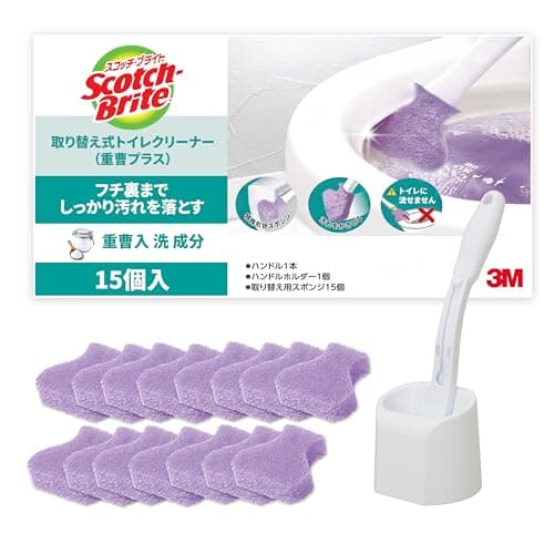 【Amazon.co.jp限定】 3M スコッチブライト トイレ掃除 トイレブラシ 重曹入り 使い捨て スポンジ 洗剤付 本体 取替15個