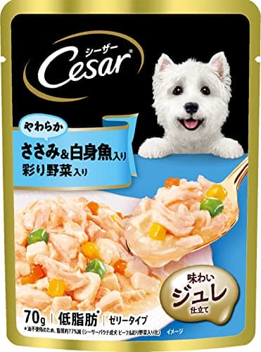 シーザー パウチ 成犬用 70gx32袋 やわらかささみ&白身魚入り 彩り野菜入り 低カロリー 低脂肪 水分補給 ウェットフード ドッグフード
