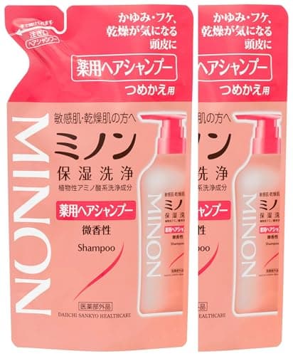 【Amazon.co.jp限定】 ミノン 薬用ヘアシャンプー つめかえ用 380mL ×2個セット サンプル付き 【医薬部外品】 ヘアシャンプー 敏感肌 かゆみ フケ 保湿 乾燥対策 弱酸性 低刺激性