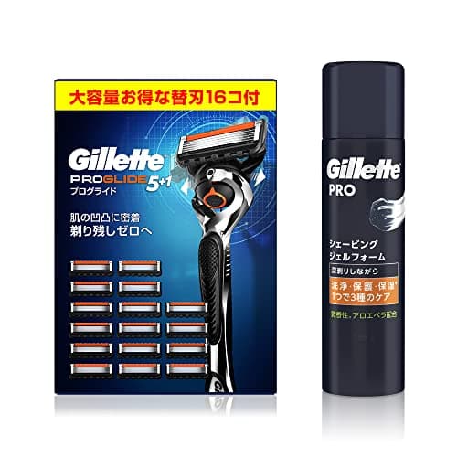 Gillette ジレット プログライド マニュアル 本体 (替刃16コ付) +シェービングジェルフォーム 195g【セット買い】髭剃り カミソリ 男性 メンズ 【Amazon.co.jp限定】