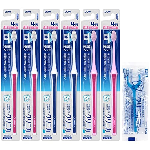 クリニカ アドバンテージ 歯ブラシ 4列 超コンパクト ふつう 6本 +フロス付き まとめ買い 極薄ヘッド 【Amazon.co.jp限定】