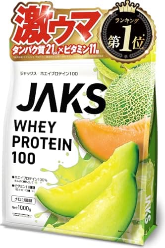 ジャックス JAKS プロテイン ホエイ 1kg 1食分のビタミン11種類 オールインワン WPC 溶けやすい (1kg, メロン)