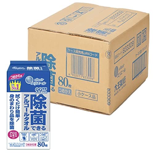エリエール 除菌できるアルコールタオル ウェットティッシュ ボトル つめかえ 720枚(80枚×9パック) アルコールタイプ 【ハーフケース】 【Amazon.co.jp限定】 まとめ買い