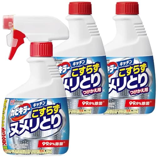 カビキラー キッチン こすらずヌメリとり&除菌 本体+詰め替え×2本 (400g+400g×2個) セット 台所 泡 塩素系漂白剤 液体 スプレー 無香料