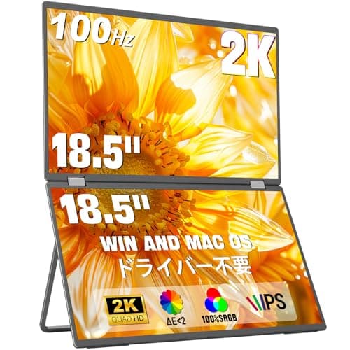 InnoView デュアル モバイルモニター 18.5インチ 2K 2560x1440 100Hz トリプルモニター 100% sRGB ΔE<2 300nits ドライバー不要 折りたたみ式デュアルディスプレイ QHD モバイルディスプレイ 自動回転315° 非光沢IPSパネル フル機能Type-C 標準HDMI 壁掛けに対応 自立スタンド（PC・Mac対応）
