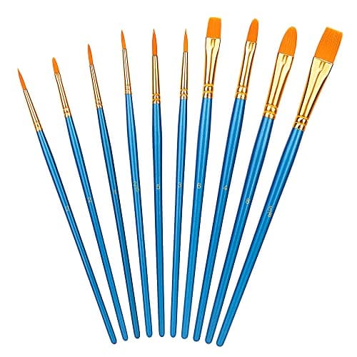 Amazonベーシック 絵筆 水彩 油絵 アートペイントブラシセット PBT Blue アーティスト用 大人&子供用 10本入 17.5cm-19.5cm ブルー