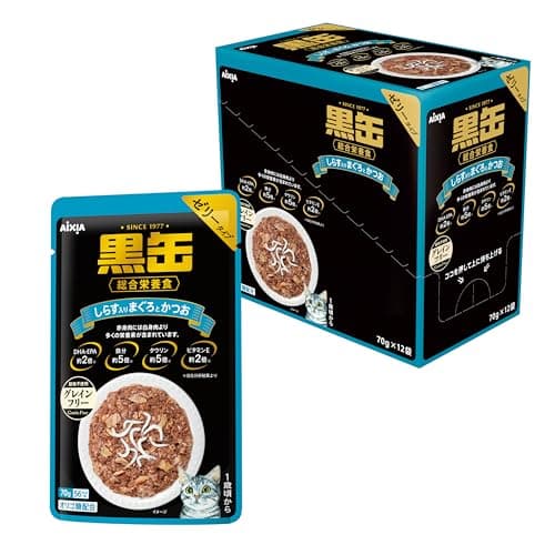 黒缶 パウチ グレインフリー しらす入りまぐろとかつお 総合栄養食 70g×12個セット