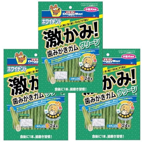 ドギーマン ホワイデント 激かみ！歯みがきガム グリーン スティックS 24本×3袋 犬用