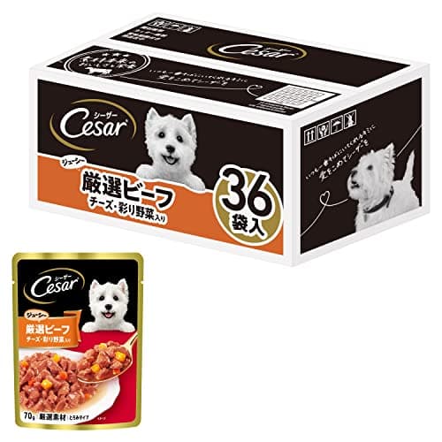 シーザー パウチ 成犬用 70g×36袋 ジューシー厳選ビーフ チーズ・彩り野菜入り 厳選素材 水分補給 とろみタイプ ウェットフード ドッグフード